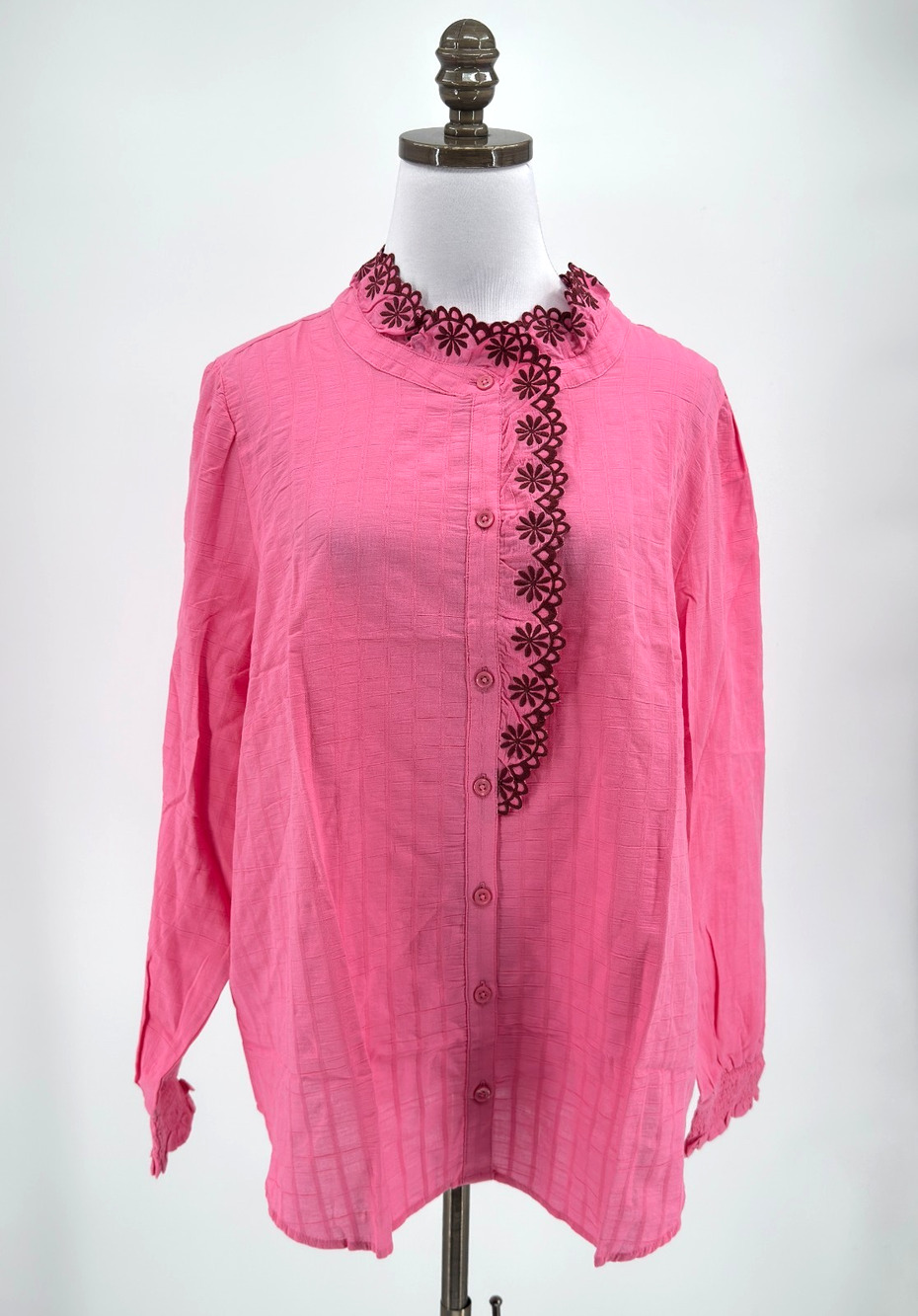 Talbots Pink Embroidered Smocked Gauze Button Up Blouse Top Sz 1X NEW